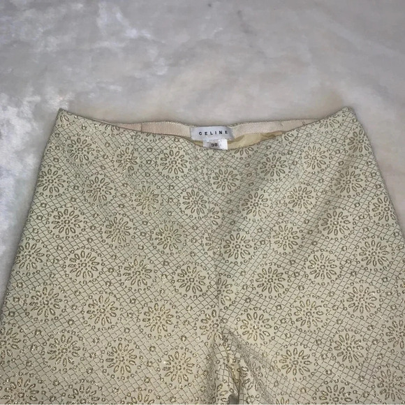 CELINE Women's Pants Gold Metallic Embossed High Waist Straight Leg Trouser 6 - Picture 7 of 16